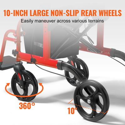VEVOR 2 σε 1 Rollator Walker & Transport Chair για ηλικιωμένους, Αναδιπλούμενο Rolling Walker Combo & Footrests, Ελαφρύς περιπατητής κινητικότητας αλουμινίου με ρυθμιζόμενη λαβή, τροχοί παντός εδάφους, 136 kg