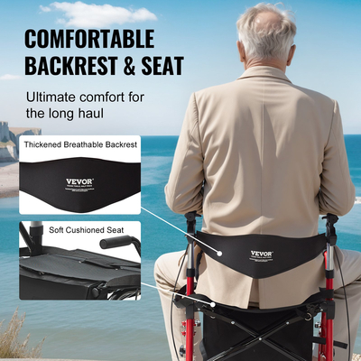 VEVOR 2 σε 1 Rollator Walker & Transport Chair για ηλικιωμένους, Αναδιπλούμενο Rolling Walker Combo & Footrests, Ελαφρύς περιπατητής κινητικότητας αλουμινίου με ρυθμιζόμενη λαβή, τροχοί παντός εδάφους, 136 kg