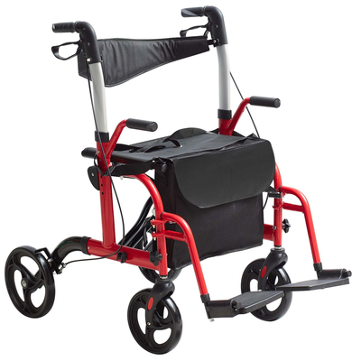 VEVOR 2 σε 1 Rollator Walker & Transport Chair για ηλικιωμένους, Αναδιπλούμενο Rolling Walker Combo & Footrests, Ελαφρύς περιπατητής κινητικότητας αλουμινίου με ρυθμιζόμενη λαβή, τροχοί παντός εδάφους, 136 kg