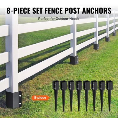 VEVOR Fence Post Anchor Ground Spike, 8 πακέτο 24 x 4 x 4 ίντσες εξωτερική διάμετρος (εσωτερική διάμετρος 3,5 x 3,5 ίντσες), μεταλλική μαύρη σκόνη με επίστρωση πάσσαλου, για κιγκλίδωμα κήπου κατάστρωμα γραμματοκιβωτίου