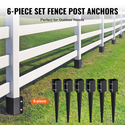VEVOR Fence Post Anchor Ground Spike, 6 πακέτο 24 x 4 x 4 ίντσες εξωτερική διάμετρος (εσωτερική διάμετρος 3,5 x 3,5 ίντσες), μεταλλική μαύρη σκόνη με επίστρωση πάσσαλου, για κιγκλίδωμα κήπου κατάστρωμα γραμματοκιβωτίου