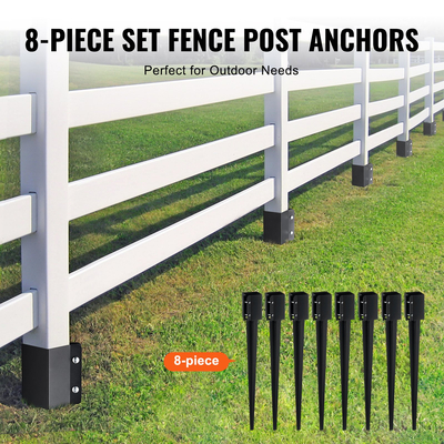 VEVOR Fence Post Anchor Ground Spike, 8 πακέτο 36 x 4 x 4 ίντσες εξωτερική διάμετρος (εσωτερική διάμετρος 3,5 x 3,5 ίντσες), μεταλλική μαύρη σκόνη με επίστρωση πάσσαλου, για κιγκλίδωμα κήπου κατάστρωμα γραμματοκιβωτίου
