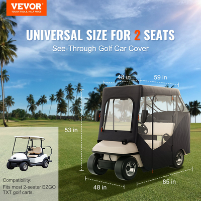 Περίβλημα VEVOR Golf Cart, 600D Polyester Driving Condition με διαφανή παράθυρα 4 όψεων, 2 Passenger Club Car Καλύμματα Universal Ταιριάζει στα περισσότερα καρότσια επωνυμίας, αντηλιακό και ανθεκτικό στη σκόνη κάλυμμα εξωτερικού καροτσιού