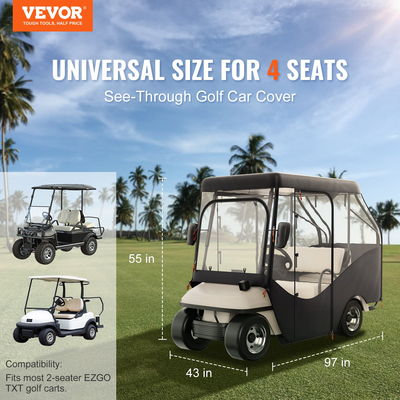 Περίβλημα VEVOR Golf Cart, 420D Polyester Driving Condition με διαφανή παράθυρα 4 όψεων, 4 καλύμματα Passenger Club Car Universal Ταιριάζει στα περισσότερα καρότσια επώνυμων, αντηλιακό και ανθεκτικό στη σκόνη κάλυμμα εξωτερικού καροτσιού