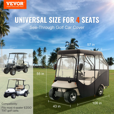 Περίβλημα VEVOR Golf Cart, 600D Polyester Driving Condition με διαφανή παράθυρα 4 όψεων, 4 καλύμματα Passenger Club Car Universal Ταιριάζει στα περισσότερα καρότσια μάρκας, αντηλιακό και ανθεκτικό στη σκόνη κάλυμμα καροτσιού εξωτερικού χώρου