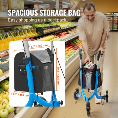 VEVOR 3 Wheels Rollator Walker για ηλικιωμένους, Ελαφρύ πτυσσόμενο Rolling Walker από αλουμίνιο με ρυθμιζόμενη λαβή, Outdoor Trio Mobility Walker με μεγάλους τροχούς & ευρύχωρη τσάντα αποθήκευσης, χωρητικότητα 260LBS