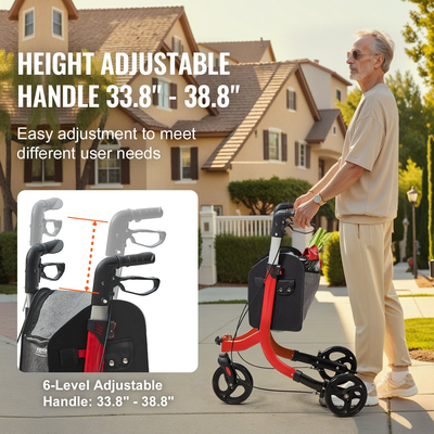 VEVOR 3 Wheels Rollator Walker για ηλικιωμένους, Ελαφρύ πτυσσόμενο Rolling Walker από αλουμίνιο με ρυθμιζόμενη λαβή, Outdoor Trio Mobility Walker με μεγάλους τροχούς & ευρύχωρη τσάντα αποθήκευσης, χωρητικότητα 118 kg