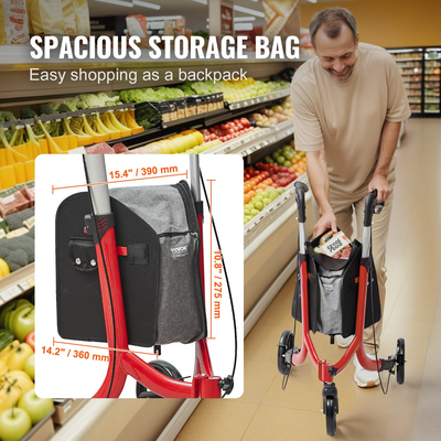 VEVOR 3 Wheels Rollator Walker για ηλικιωμένους, Ελαφρύ πτυσσόμενο Rolling Walker από αλουμίνιο με ρυθμιζόμενη λαβή, Outdoor Trio Mobility Walker με μεγάλους τροχούς & ευρύχωρη τσάντα αποθήκευσης, χωρητικότητα 118 kg