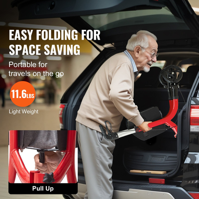 VEVOR 3 Wheels Rollator Walker για ηλικιωμένους, Ελαφρύ πτυσσόμενο Rolling Walker από αλουμίνιο με ρυθμιζόμενη λαβή, Outdoor Trio Mobility Walker με μεγάλους τροχούς & ευρύχωρη τσάντα αποθήκευσης, χωρητικότητα 118 kg