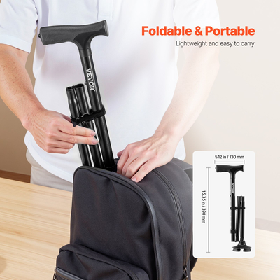 VEVOR Πτυσσόμενο μπαστούνι περπατήματος 8 επιπέδων ύψους 4 οδών Περιστρεφόμενη βάση