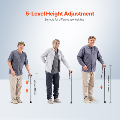 VEVOR Μπαστούνι Βαδίσματος για Άνδρας Γυναικείο Πτυσσόμενο μπαστούνι ρυθμιζόμενου ύψους 5 επιπέδων