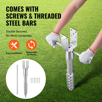 VEVOR No Dig Ground Anchor, 1 Pack 3,94 x 2,76 x 27,56 in DIY Screw in Post Stake, Περιλαμβάνει 6 Lag Bots & ένα Rebar, U-Shape Heavy Duty Steel Stand, Ιδανικό για στύλους γραμματοκιβωτίου και στύλους φράχτη