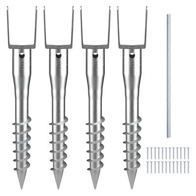 VEVOR No Dig Ground Anchor, 4 Pack 3,94 x 2,76 x 27,56 in DIY Screw in Post Stake, Περιλαμβάνει 6 Lag Bots & μια ράβδο, βαρέως τύπου ατσάλινη βάση στήριξης, ιδανική για στύλους γραμματοκιβωτίου και στύλους φράχτη