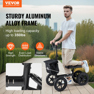 VEVOR Folding Knee Scooter, Αλουμινένιο Steerable Knee Walker με ρυθμιζόμενο ύψος τιμόνι & επιγονατίδα, τροχοί παντός εδάφους 12", Διπλά φρένα, Scooter ανάκτησης ποδιών για τραυματισμούς στον αστράγαλο, 350LBS