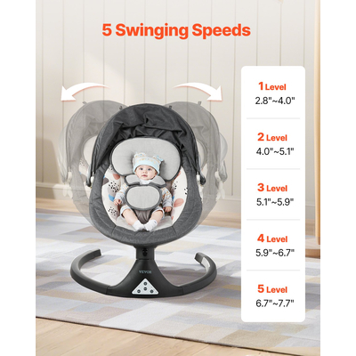VEVOR Baby Swing για βρέφη 5 ταχυτήτων 3 θέσεων καθισμάτων Τηλεχειριστήριο Bluetooth