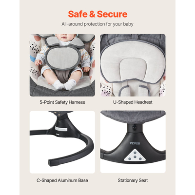VEVOR Baby Swing για βρέφη 5 ταχυτήτων 3 θέσεων καθισμάτων Τηλεχειριστήριο Bluetooth