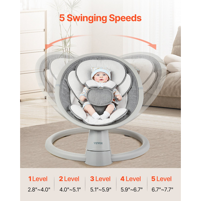 VEVOR Baby Swing για βρέφη 5 ταχύτητες τηλεχειριστήριο Bluetooth Lullabies Cushion