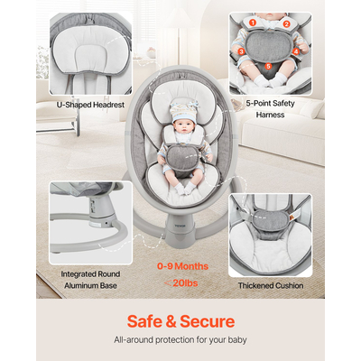 VEVOR Baby Swing για βρέφη 5 ταχύτητες τηλεχειριστήριο Bluetooth Lullabies Cushion