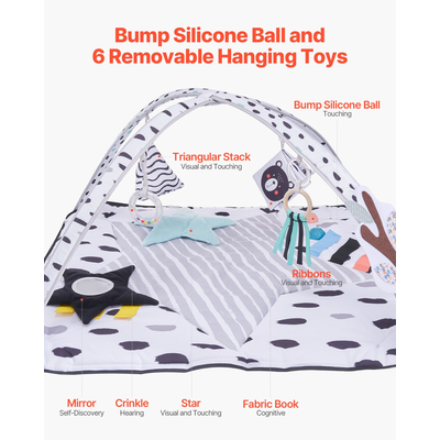VEVOR Baby Play Gym Mat Tummy Time Activity Mat με 6 Sensory Toy 34,4" x 34,4