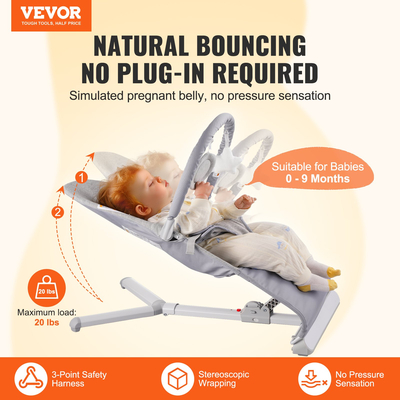VEVOR Baby Bouncer Πτυσσόμενη καρέκλα Bouncer για μωρά 0-9 μηνών με Toy Bar