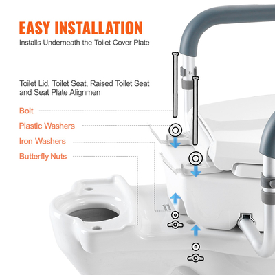 Ανυψωμένο κάθισμα τουαλέτας VEVOR, Ύψος 3,5" Ανυψωμένο, χωρητικότητα βάρους 300 λίβρες, για τυπική στρογγυλή τουαλέτα, κουπαστή αλουμινίου, με επένδυση μπράτσου EVA, για ηλικιωμένους, άτομα με ειδικές ανάγκες, ασθενή, έγκυο, ιατρικό