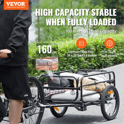 VEVOR Bike Cargo Trailer, χωρητικότητα 72,5 kg, βαρέως τύπου καρότσι ποδηλάτου, αναδιπλούμενη συμπαγής αποθήκευση & γρήγορη απελευθέρωση με γενικό κοτσαδόρο, τροχοί 40,6 cm, ασφαλείς ανακλαστήρες, χωράει σε τροχούς ποδηλάτου 558,8-711,2 mm