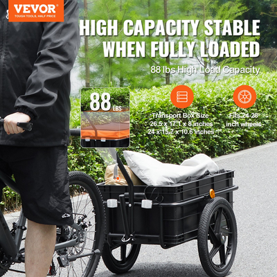 VEVOR Bike Cargo Trailer, χωρητικότητα φορτίου 88 lbs, βαρέως τύπου καρότσι ποδηλάτου, αναδιπλούμενος συμπαγής χώρος αποθήκευσης με γενικό κοτσαδόρο, αδιάβροχο κάλυμμα, τροχοί 16", ασφαλείς ανακλαστήρες, χωράει σε τροχούς ποδηλάτου 24"-28