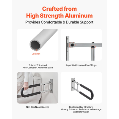 Πτυσσόμενη ράγα ασφαλείας τουαλέτας VEVOR 23,8 In 300 Lbs, χωρητικότητα φορτίου για αναπηρία