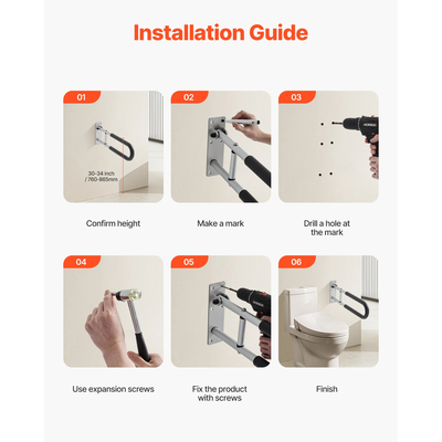 Πτυσσόμενη ράγα ασφαλείας τουαλέτας VEVOR 23,8 In 300 Lbs, χωρητικότητα φορτίου για αναπηρία