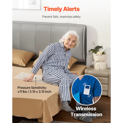 Σύστημα συναγερμού κρεβατιού VEVOR Early Alert Ασύρματο μαξιλάρι αισθητήρα κρεβατιού και κουμπί κλήσης