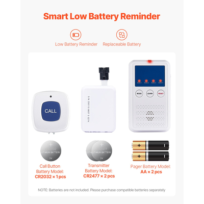 Σύστημα συναγερμού κρεβατιού VEVOR Early Alert Ασύρματο μαξιλάρι αισθητήρα κρεβατιού και κουμπί κλήσης