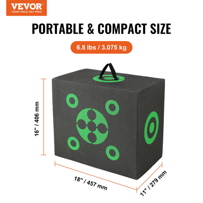 VEVOR Archery Target, 16"x18" All-side Shotting Archery Target, Outdoor Portable Target Archery Target with Carry Handle, Εύκολη αφαίρεση βέλους, Μεγάλη ορατότητα, Ελαφρύ, Εύκολο στη μεταφορά, Μαύρο