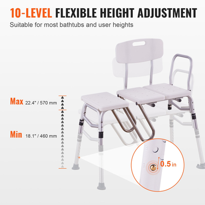 VEVOR Μπανιέρα Μεταφοράς Πάγκος Μπανιέρα Κάθισμα ντους για ηλικιωμένους Ρυθμιζόμενο Ύψος 400LBS