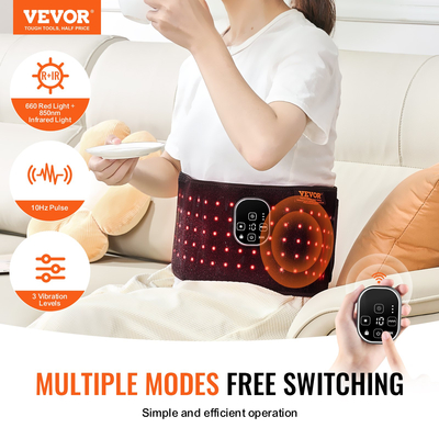 VEVOR Red Light Therapy Belt for Waist 660&850nm Red Light Therapy Pad 105 LED