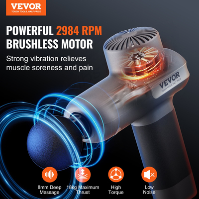 VEVOR Πιστόλι μασάζ Deep Tissue Percussion Muscle Massager με 5 ταχύτητες 6 κεφαλές