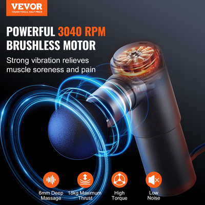 VEVOR Πιστόλι μασάζ Deep Tissue Percussion Muscle Massager με 4 ταχύτητες 4 κεφαλές