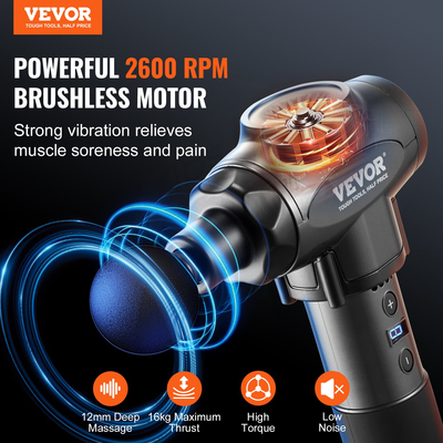 VEVOR Πιστόλι μασάζ Deep Tissue Percussion Muscle Massager με 9 ταχύτητες 6 κεφαλές