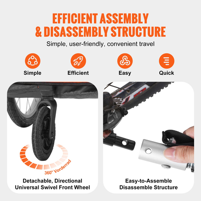 Ρυμουλκούμενο ποδηλάτου VEVOR για νήπια, παιδιά, διπλό κάθισμα, φορτίο 100 λίβρες, 2-σε-1 κουβούκλιο μετατρέπεται σε καρότσι, ρυμουλκούμενο πίσω από αναδιπλούμενο ρυμουλκούμενο παιδικού ποδηλάτου με ζεύκτη ποδηλάτου γενικής χρήσης, πορτοκαλί και γκρι