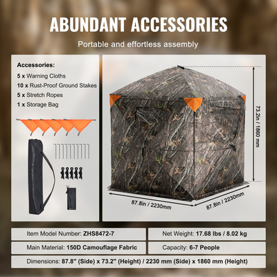 VEVOR Hunting Blind 288° See Through Ground Blind 4 Windows Mesh για 6-7 άτομα