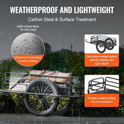 VEVOR Bike Cargo Trailer, χωρητικότητα 275 lbs, βαρέως τύπου καρότσι ποδηλάτου, αναδιπλούμενος συμπαγής χώρος αποθήκευσης & γρήγορη απελευθέρωση με γενικό κοτσαδόρο, τροχοί 20", ταιριάζει στους περισσότερους τροχούς ποδηλάτου, πλαίσιο από ανθρακούχο χάλυβα