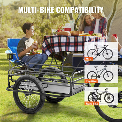 VEVOR Bike Cargo Trailer, χωρητικότητα 275 lbs, βαρέως τύπου καρότσι ποδηλάτου, αναδιπλούμενος συμπαγής χώρος αποθήκευσης & γρήγορη απελευθέρωση με γενικό κοτσαδόρο, τροχοί 20", ταιριάζει στους περισσότερους τροχούς ποδηλάτου, πλαίσιο από ανθρακούχο χάλυβα
