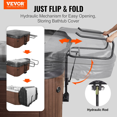 VEVOR Hot Tub Cover Lift, Spa Cover Lift, Υδραυλικό, Ύψος 33,1" - 41,3" Πλάτος 53,1" - 92,5" Ρυθμιζόμενο, Εγκατεστημένο από κάτω σε μία πλευρά, Κατάλληλο για διάφορα μεγέθη υδρομασάζ, Spa