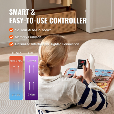 VEVOR Far Infrared Heating Pad 5 Natural Crystal Gemstones Heating Mat 40" x 20