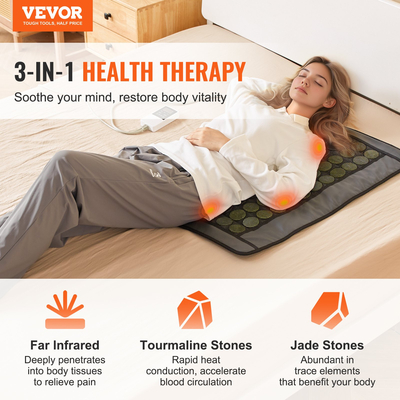 Θέρμανση VEVOR Far Infrared Heating Pad 48 Natural Jade & 24 Tourmaline Stone Heating Pad