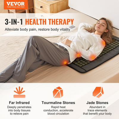 Θέρμανση VEVOR Far Infrared Heating Pad 108 Natural Jade 42 Tourmaline Stone Heating Pad