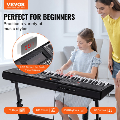 VEVOR 61 Key Digital Keyboard Piano Electric Φορητό με ρυθμιζόμενη βάση