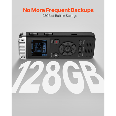 VEVOR Ψηφιακή συσκευή εγγραφής φωνής 128 GB Ενεργοποιημένη εγγραφή ήχου με USB MP3