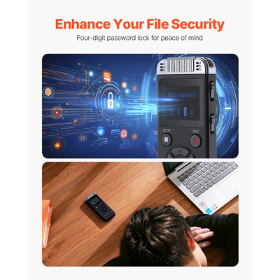 VEVOR Ψηφιακή συσκευή εγγραφής φωνής 128 GB Ενεργοποιημένη εγγραφή ήχου με USB MP3