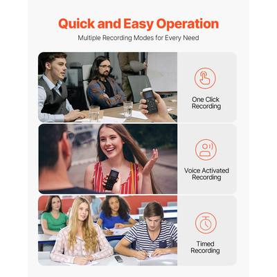 VEVOR Ψηφιακή συσκευή εγγραφής φωνής 128 GB Ενεργοποιημένη εγγραφή ήχου με USB MP3