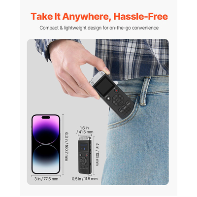 VEVOR Ψηφιακή συσκευή εγγραφής φωνής 128 GB Ενεργοποιημένη εγγραφή ήχου με USB MP3